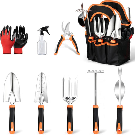 9Pcs Stainless Steel Garden Tool Set with Storage Bag, Heavy Duty, Rust Resistant