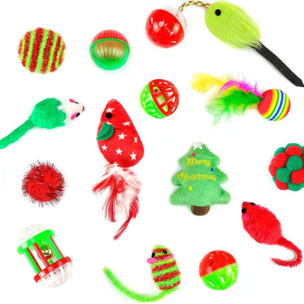 17-Pack Christmas Cat Toy Set – Assorted Interactive Kitten Toys