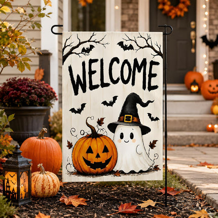 Halloween Welcome Garden Flag, Trick or Treat Banner for Porch, Patio & Yard Decor
