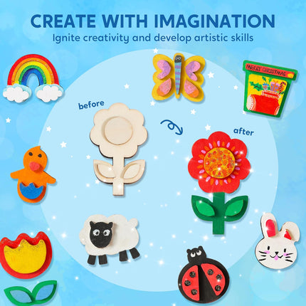 12 Wooden Magnet Painting Kit – DIY Arts & Crafts Gift for Kids