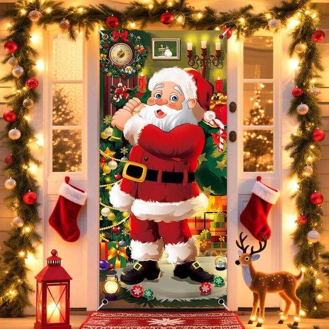 Christmas Door Cover – 79x35" Santa Claus Hanging Banner for Holiday Decor