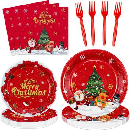 Christmas Party Dinnerware Set – Plates, Napkins & Forks for 20 Guests