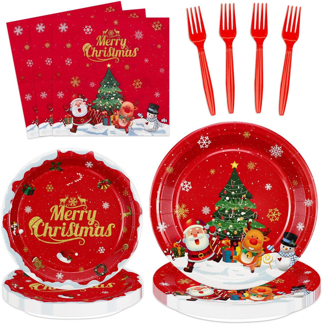 Christmas Party Dinnerware Set – Plates, Napkins & Forks for 20 Guests