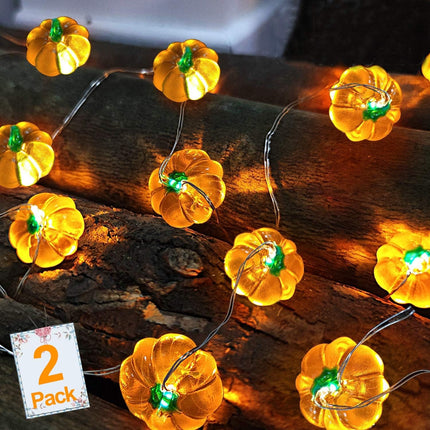 2-Pack 13FT 40LED 3D Pumpkin String Lights, Warm White Fall & Thanksgiving Decor