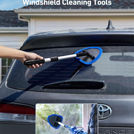 Windshield Cleaner Tool – 21in Extendable Handle with 4 Reusable Microfiber Pads