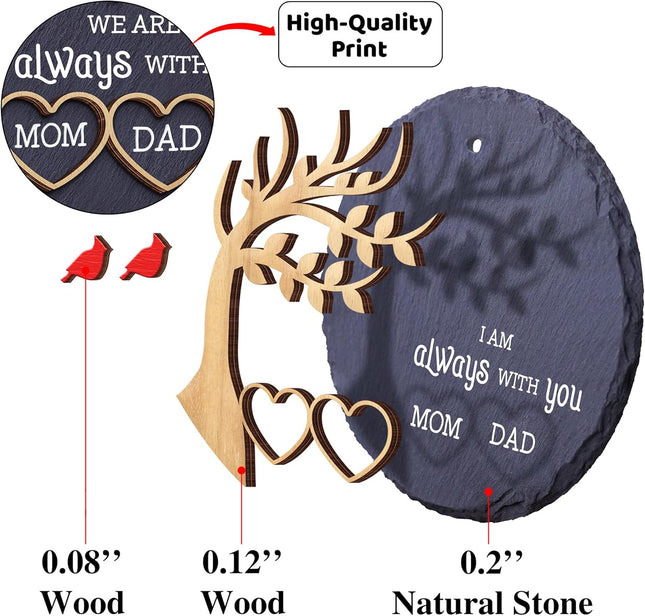 4-Inch Memorial Christmas Ornament – Wooden & Stone Sympathy Keepsake for Loss of Mom/Dad