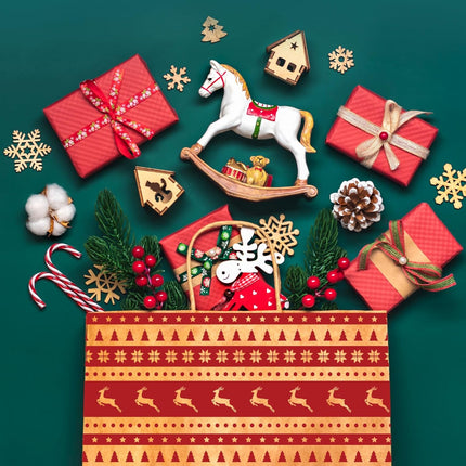 24PCS Assorted Christmas Gift Bags, 8.6x7x3.3'' Kraft Paper with Handles for Holiday Crafting