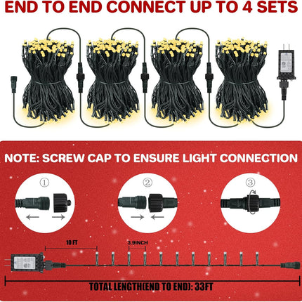 Christmas Outdoor String Lights – 100LED Warm White 33FT Twinkle Lights