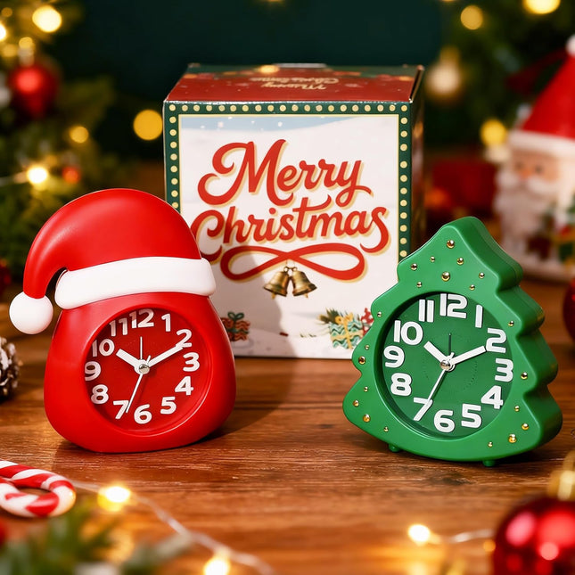 Christmas Alarm Clock Gift Set – 2 Silent Analog Clocks with Festive Gift Box