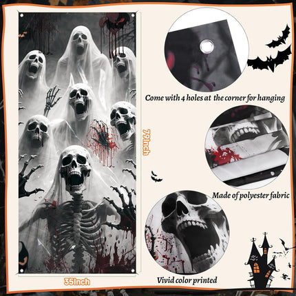 Halloween Door Cover 79x35in, Scary Skeleton Zombie Banner for Haunted House Decor