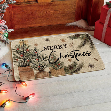 Christmas Doormat with Holly Design Low-Profile 17x29 Inch Floor Mat