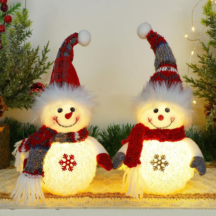 2-Pack 10" Lighted Plush Snowmen, Battery Operated Xmas Tabletop Decorations