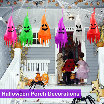 6-Piece 13FT Light-Up Halloween Ghosts with Witch Hats, 8 Modes, Remote Control