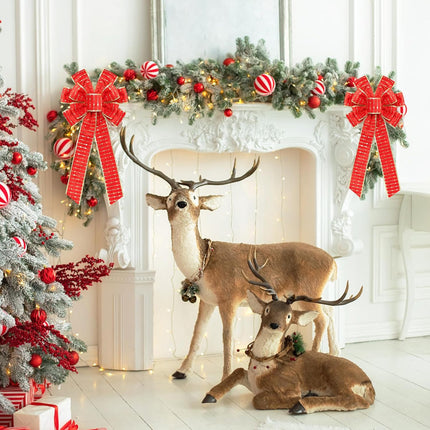 2PCS Red Gold Velvet Christmas Bows 11"x19.6" for Tree, Wreath, Door Decor