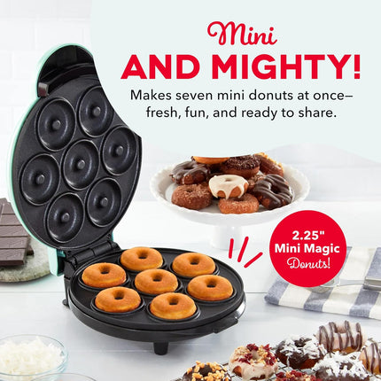 Mini Donut Maker Machine with Non Stick Plates Makes 7 Donuts Fast