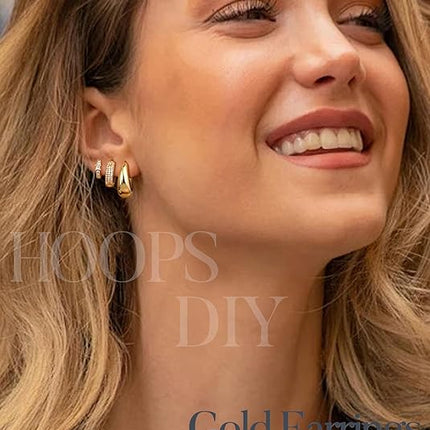Small 14K Gold Plated Hoop Earrings – Hypoallergenic, 3 Pairs for Women