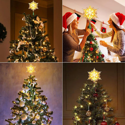 Christmas Tree Topper, 9.25” Snowflake with 20 Lights, Silver & Gold, 120V Plugin