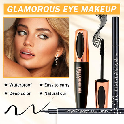 6PCS Black Mascara & Eyeliner Set, Waterproof, Smudge-Proof, Volumizing & Lengthening Makeup