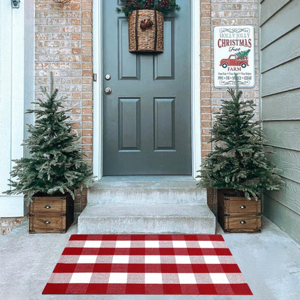 Christmas Plaid Door Mat – 28x43" Buffalo Check Rug for Porch & Entryway