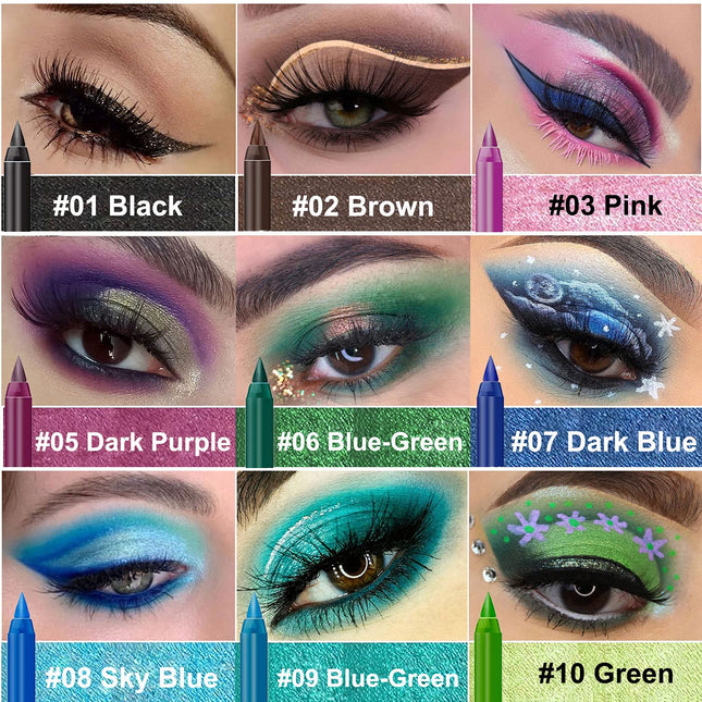 15PCS Colorful Eyeliner Pen Set, Pearl Matte Metallic Glitter Eye & Lip Liners