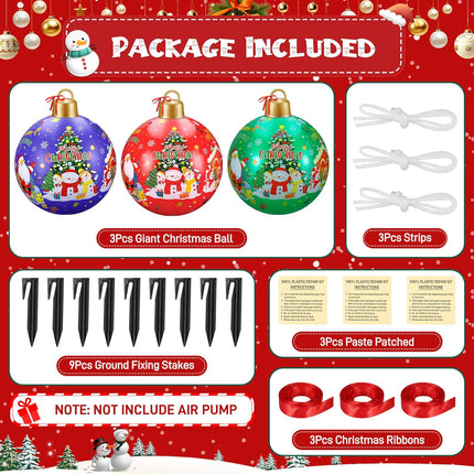 3 Pcs 24" Giant Inflatable Christmas Balls – Large Outdoor Holiday Yard Ornaments