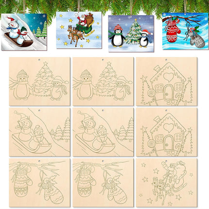 10PCS Large Christmas Wood Crafts – Paintable Ornaments for Kids & Adults