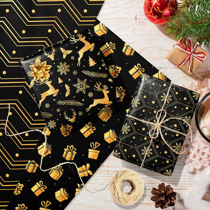 12 Sheets Christmas Wrapping Paper – 20x27" Black Gift Wrap for DIY Crafts