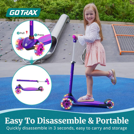 Kids 3 Wheel Kick Scooter LED Light Wheels Adjustable Handlebar Ages 2-8