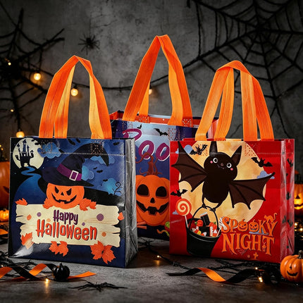 8-Piece Halloween Trick or Treat Bags, Reusable Non-Woven Candy Tote Bags 7.9in