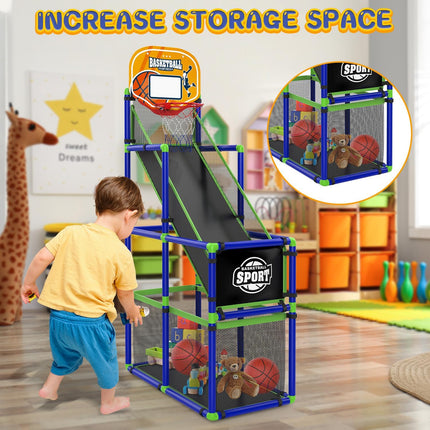 Adjustable Kids Basketball Hoop Set with Ball Return, 4 Balls, Indoor Outdoor