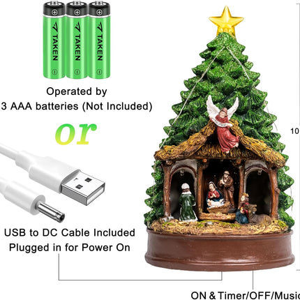 Christmas Nativity Scene – Lighted & Animated Manger with LED Musical Angel Family Figurines