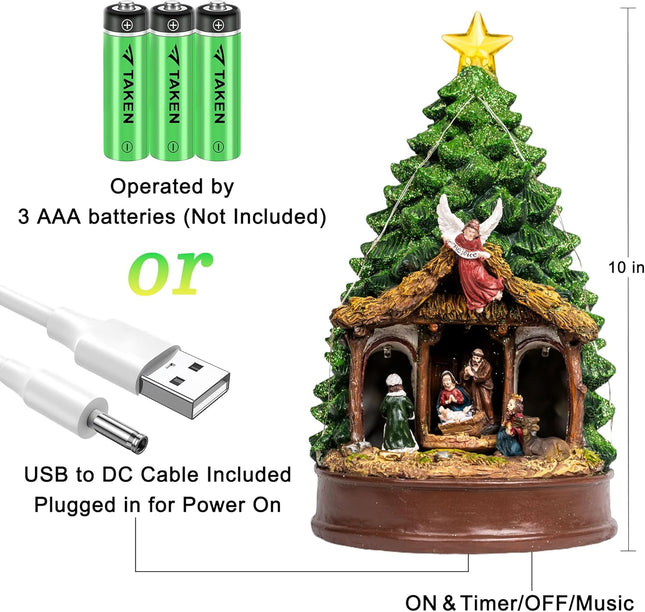 Christmas Nativity Scene – Lighted & Animated Manger with LED Musical Angel Family Figurines