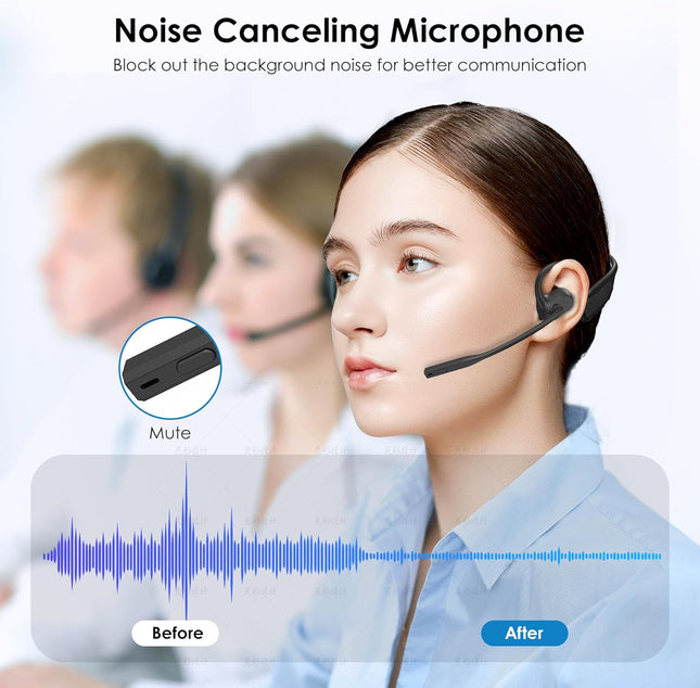 Open Ear Headphones with Mic – Bluetooth 5.3, AI Noise Cancelling, Wireless Headset