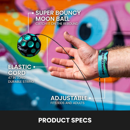 Waboba Bounceback Returning Moon Ball, Black and Blue Hyper Bouncy Ball Outdoor Toy