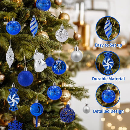 130PCS Blue Christmas Balls – Shatterproof Ornaments for Tree & Wreaths