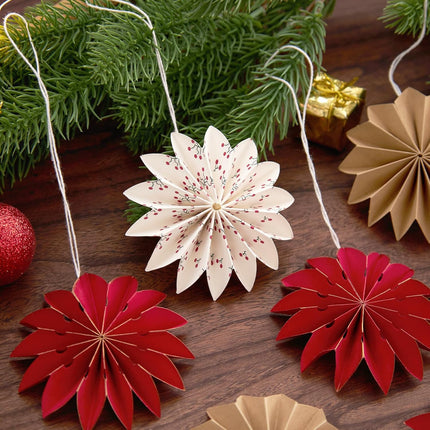 9-Piece Christmas Hanging Decorations, 3D Snowflake Ornaments in White, Red, and Brown
