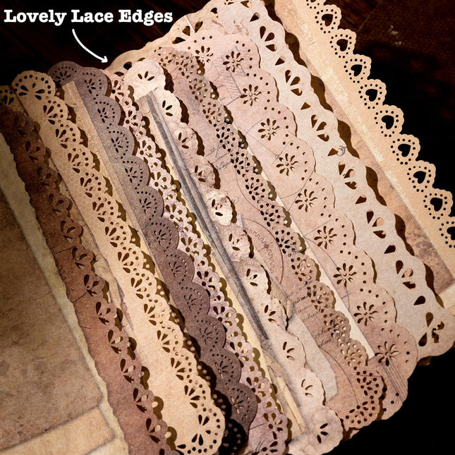 60 Sheets Vintage Lace Edge Scrapbook Paper, 6-Pack Decorative Journal Writing Stationery