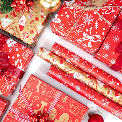 3PCS Small Christmas Wrapping Paper Rolls – 17"x198" Reversible Gift Wrap