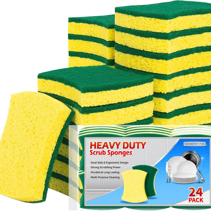 24-Pack Heavy Duty Scrub Sponge – Eco Cellulose for Dishes & Household Cleaning