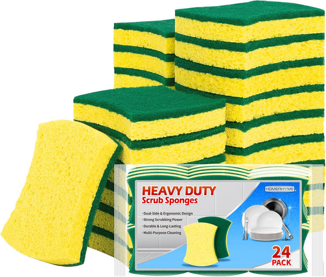 24-Pack Heavy Duty Scrub Sponge – Eco Cellulose for Dishes & Household Cleaning