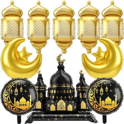 10PCS Eid Mubarak Foil Balloons Ramadan Moon Star Castle Lantern Decor