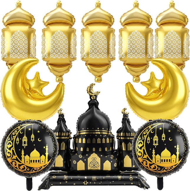 10PCS Eid Mubarak Foil Balloons Ramadan Moon Star Castle Lantern Decor