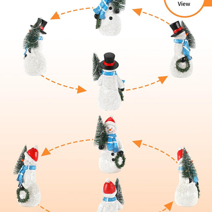 Snowman Figurines with Lighted Tree & Wreath – 5" Holiday Decorations, 2PCS