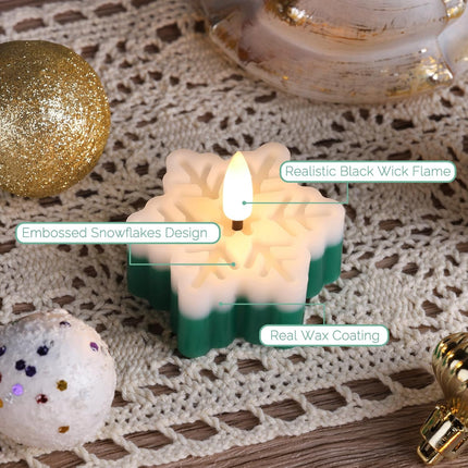2 PCS Snowflake Flameless Tealights Green White LED Battery Operated with Remote