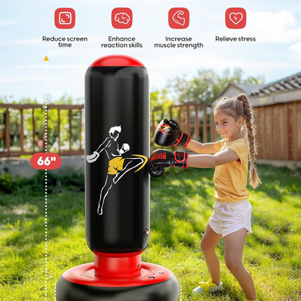66" Inflatable Kids Punching Bag Set with Gloves for Boys Girls Ages 6-12