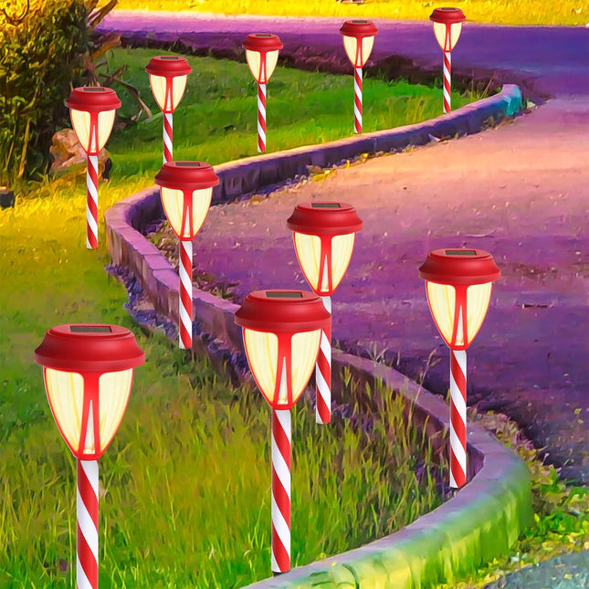 10Pack Solar Candy Cane Garden Lights, Outdoor Solar Powered Xmas Pathway Markers