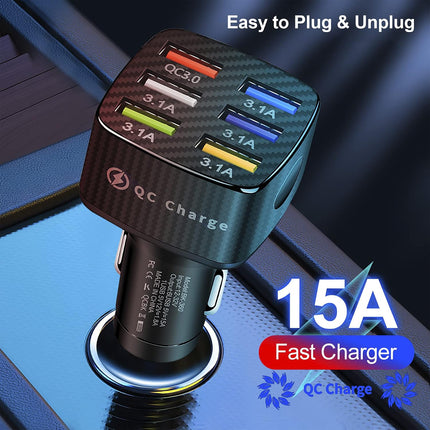 6 Port Car Charger Adapter, 2 Pack, QC 3.0 Fast Charging, USB Car Charger Black