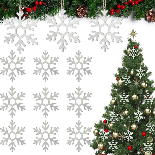 12PCS Christmas Metal Snowflake Ornaments – Hexagonal Hanging Tree Decorations