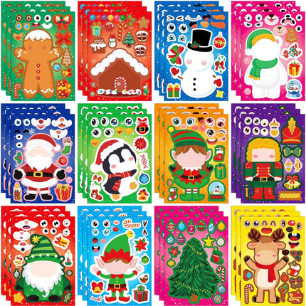 36 Sheets Christmas Make-a-Face Stickers – Santa & Snowman Holiday Craft Set