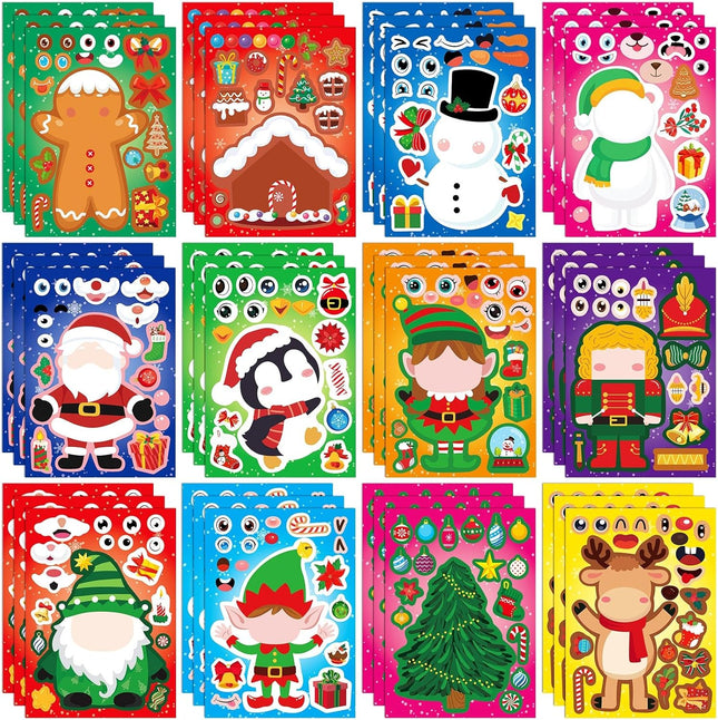 36 Sheets Christmas Make-a-Face Stickers – Santa & Snowman Holiday Craft Set